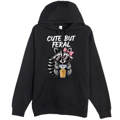 Cute But Feral Raccoon Premium Pullover Hoodie