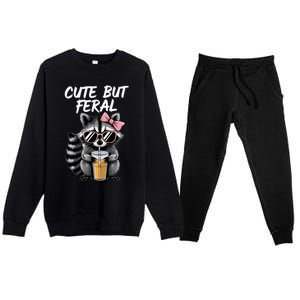 Cute But Feral Raccoon Premium Crewneck Sweatsuit Set