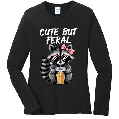Cute But Feral Raccoon Ladies Long Sleeve Shirt