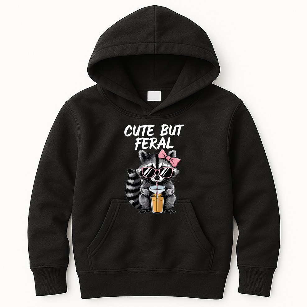 Cute But Feral Raccoon Kids Hoodie