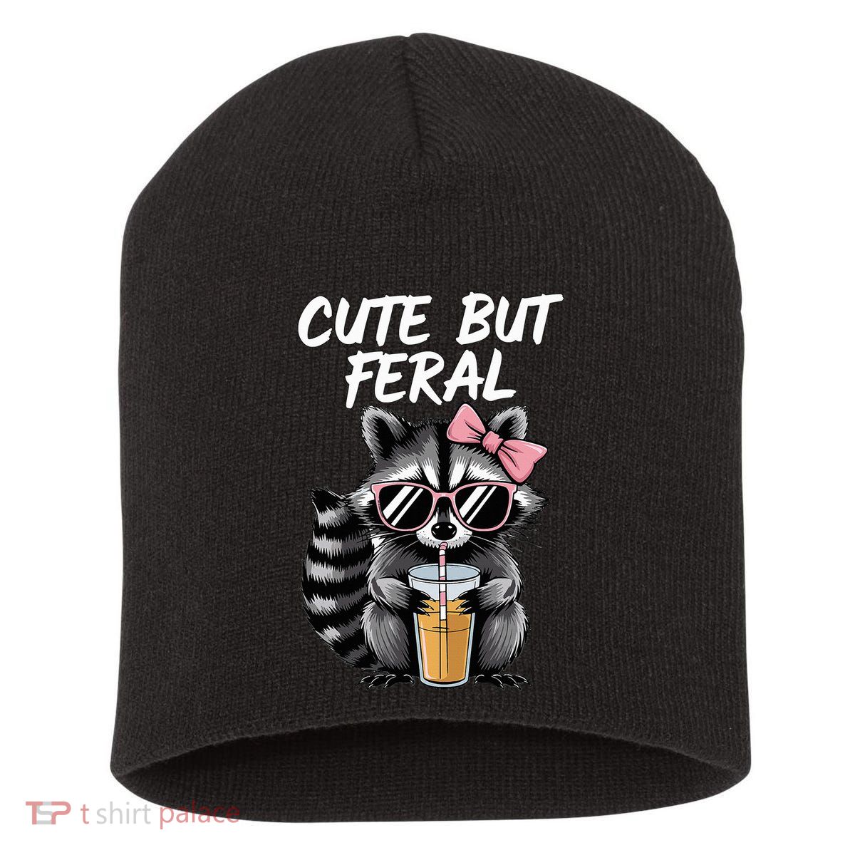 Cute But Feral Raccoon Short Acrylic Beanie