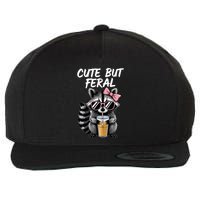 Cute But Feral Raccoon Wool Snapback Cap