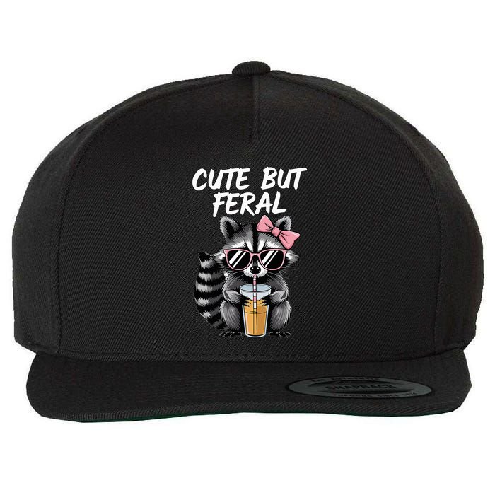 Cute But Feral Raccoon Wool Snapback Cap