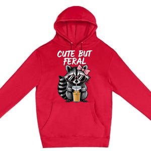 Cute But Feral Raccoon Premium Pullover Hoodie