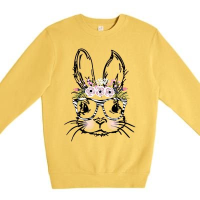 Cute Bunny Face Great Gift Animal Print Glasses Easter Flowers Gift Premium Crewneck Sweatshirt