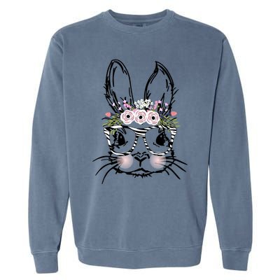 Cute Bunny Face Great Gift Animal Print Glasses Easter Flowers Gift Garment-Dyed Sweatshirt