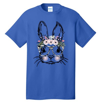 Cute Bunny Face Great Gift Animal Print Glasses Easter Flowers Gift Tall T-Shirt