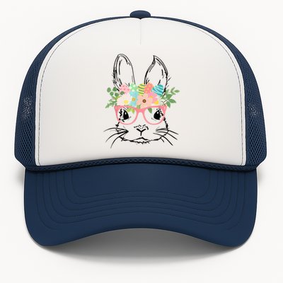 Cute Bunny Face With Pink Glasses Wo Girl Kid Easter Trucker Hat