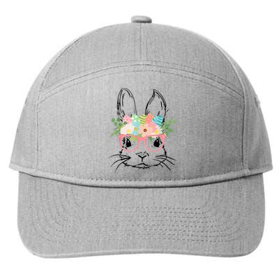 Cute Bunny Face With Pink Glasses Wo Girl Kid Easter 7-Panel Snapback Hat