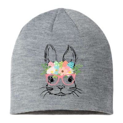 Cute Bunny Face With Pink Glasses Wo Girl Kid Easter Sustainable Beanie