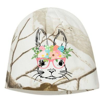 Cute Bunny Face With Pink Glasses Wo Girl Kid Easter Kati - Camo Knit Beanie