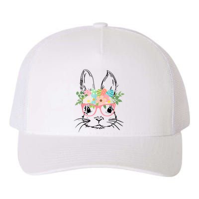 Cute Bunny Face With Pink Glasses Wo Girl Kid Easter Yupoong Adult 5-Panel Trucker Hat