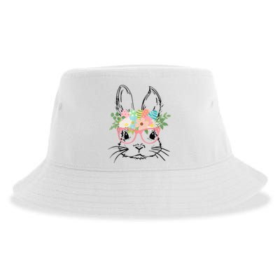 Cute Bunny Face With Pink Glasses Wo Girl Kid Easter Sustainable Bucket Hat