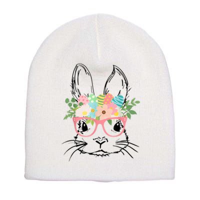 Cute Bunny Face With Pink Glasses Wo Girl Kid Easter Short Acrylic Beanie