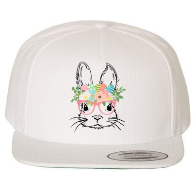 Cute Bunny Face With Pink Glasses Wo Girl Kid Easter Wool Snapback Cap