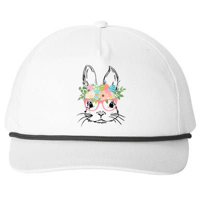 Cute Bunny Face With Pink Glasses Wo Girl Kid Easter Snapback Five-Panel Rope Hat