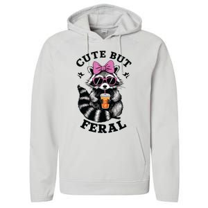 Cute But Feral Funny Colorful Racoon With Sunglasses Racoon Performance Fleece Hoodie