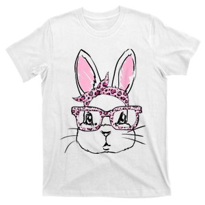 Cute Bunny Face Leopard Glasses Headband Happy Easter Day T-Shirt