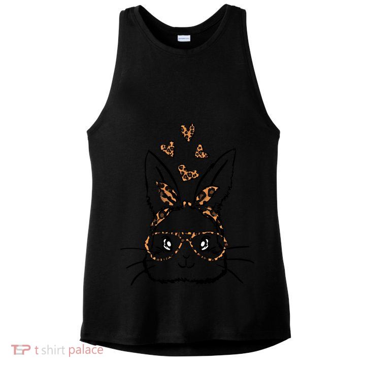 Cute Bunny Face With Leopard Sunglasses Bubblegum Easter Day Funny Gift Ladies PosiCharge Tri-Blend Wicking Tank