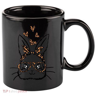 Cute Bunny Face With Leopard Sunglasses Bubblegum Easter Day Funny Gift 11oz C Handle Ceramic Mug