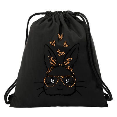 Cute Bunny Face With Leopard Sunglasses Bubblegum Easter Day Funny Gift Drawstring Bag