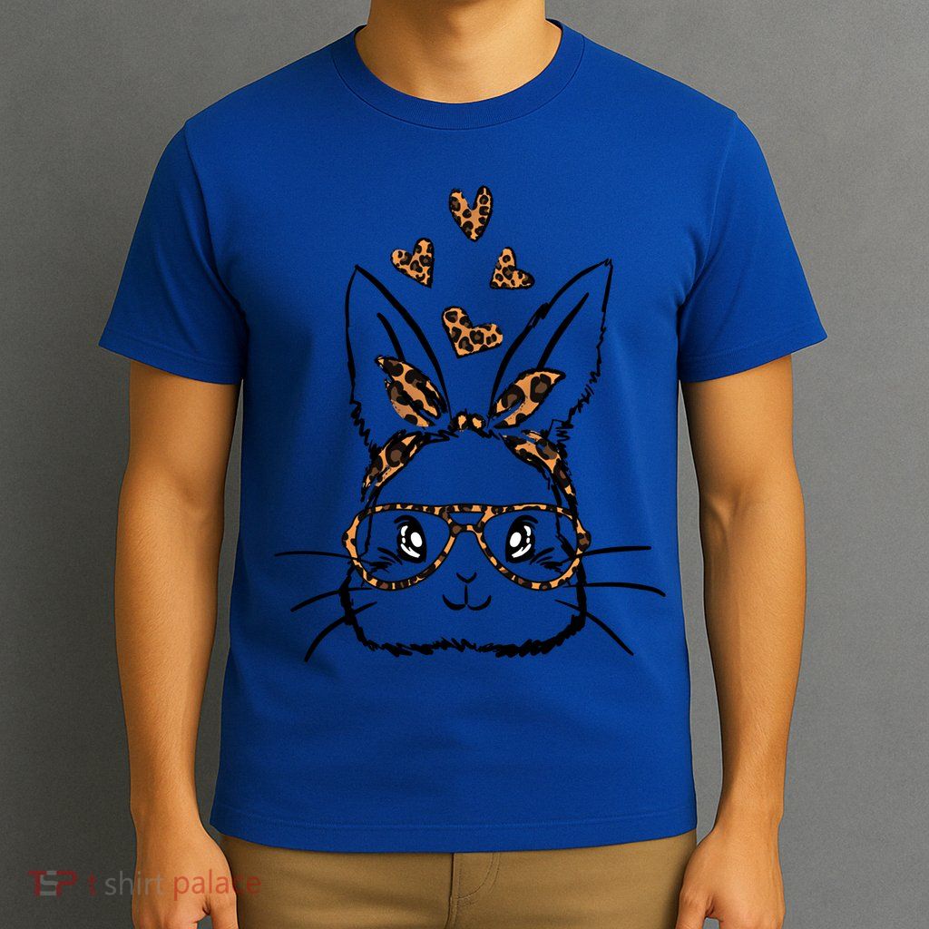 Cute Bunny Face With Leopard Sunglasses Bubblegum Easter Day Funny Gift T-Shirt