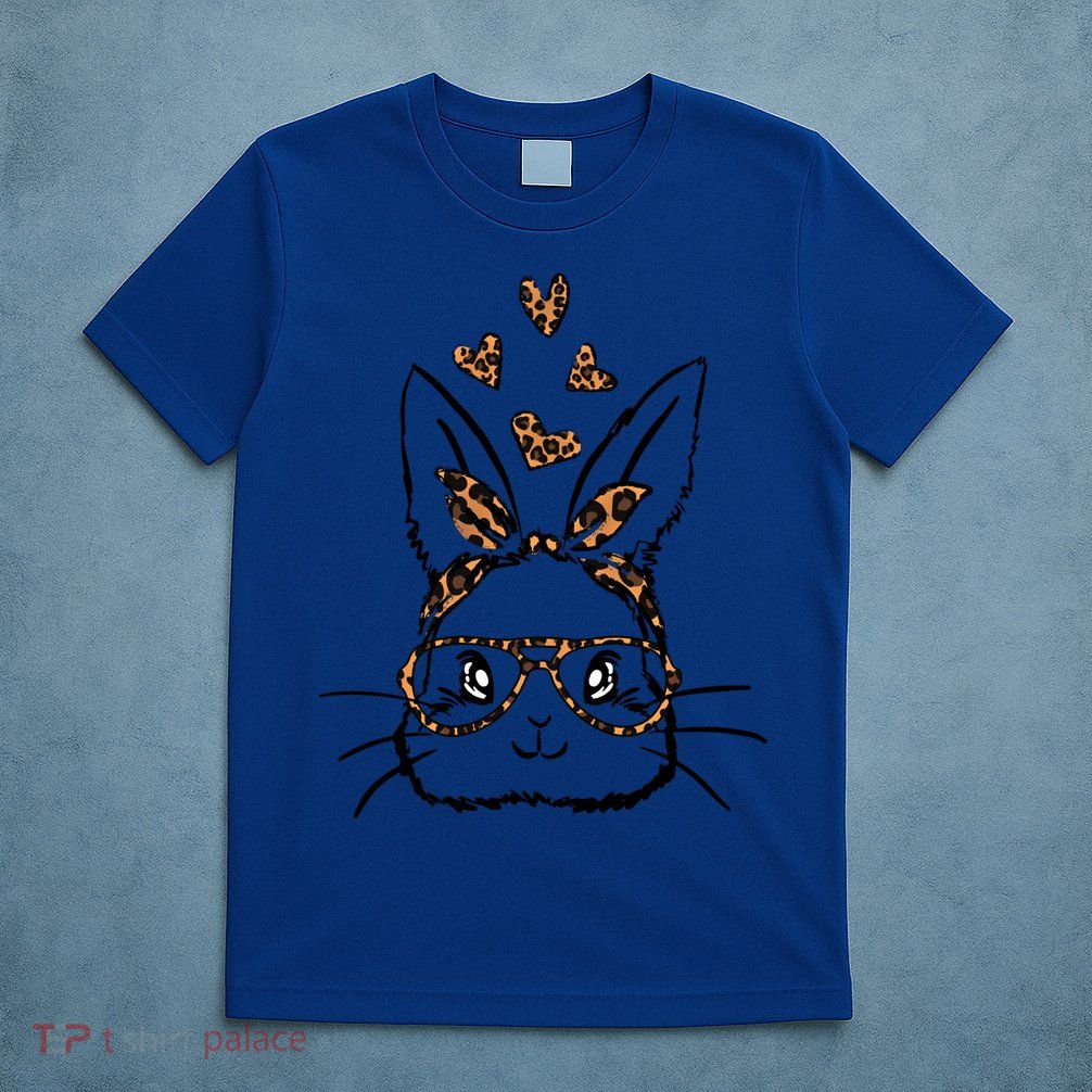 Cute Bunny Face With Leopard Sunglasses Bubblegum Easter Day Funny Gift T-Shirt