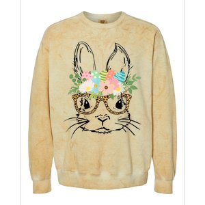 Cute Bunny Face With Leopard Glasses Wo Girl Kid Easter Colorblast Crewneck Sweatshirt