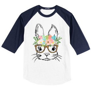 Cute Bunny Face With Leopard Glasses Wo Girl Kid Easter Baseball Sleeve Shirt