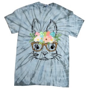 Cute Bunny Face With Leopard Glasses Wo Girl Kid Easter Tie-Dye T-Shirt