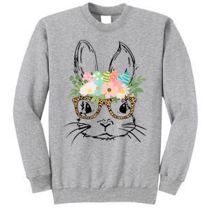 Cute Bunny Face With Leopard Glasses Wo Girl Kid Easter Tall Sweatshirt