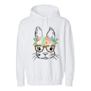 Cute Bunny Face With Leopard Glasses Wo Girl Kid Easter Garment-Dyed Fleece Hoodie