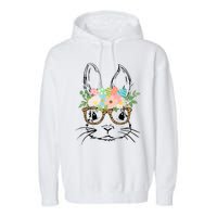 Cute Bunny Face With Leopard Glasses Wo Girl Kid Easter Garment-Dyed Fleece Hoodie