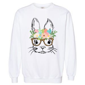 Cute Bunny Face With Leopard Glasses Wo Girl Kid Easter Garment-Dyed Sweatshirt