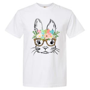 Cute Bunny Face With Leopard Glasses Wo Girl Kid Easter Garment-Dyed Heavyweight T-Shirt