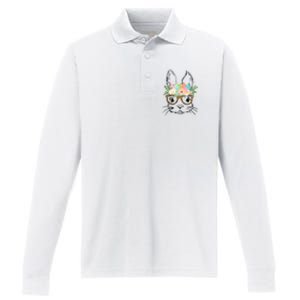 Cute Bunny Face With Leopard Glasses Wo Girl Kid Easter Performance Long Sleeve Polo