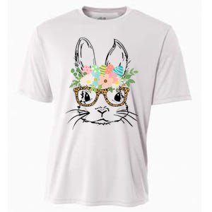 Cute Bunny Face With Leopard Glasses Wo Girl Kid Easter Cooling Performance Crew T-Shirt