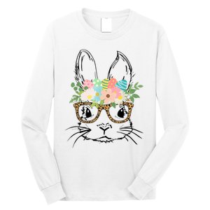 Cute Bunny Face With Leopard Glasses Wo Girl Kid Easter Long Sleeve Shirt