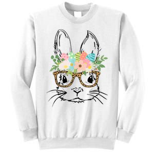 Cute Bunny Face With Leopard Glasses Wo Girl Kid Easter Sweatshirt