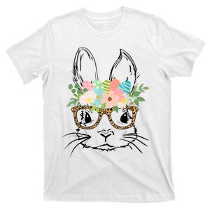 Cute Bunny Face With Leopard Glasses Wo Girl Kid Easter T-Shirt