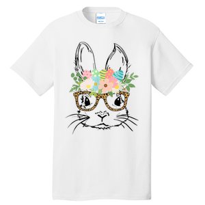 Cute Bunny Face With Leopard Glasses Wo Girl Kid Easter Tall T-Shirt