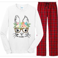 Cute Bunny Face With Leopard Glasses Wo Girl Kid Easter Long Sleeve Pajama Set