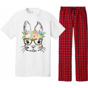 Cute Bunny Face With Leopard Glasses Wo Girl Kid Easter Pajama Set