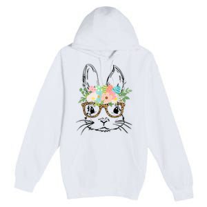 Cute Bunny Face With Leopard Glasses Wo Girl Kid Easter Premium Pullover Hoodie