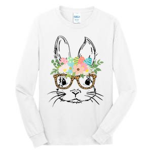 Cute Bunny Face With Leopard Glasses Wo Girl Kid Easter Tall Long Sleeve T-Shirt