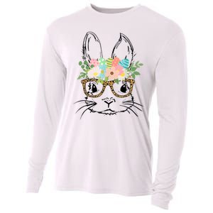 Cute Bunny Face With Leopard Glasses Wo Girl Kid Easter Cooling Performance Long Sleeve Crew