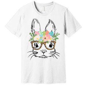 Cute Bunny Face With Leopard Glasses Wo Girl Kid Easter Premium T-Shirt