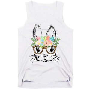 Cute Bunny Face With Leopard Glasses Wo Girl Kid Easter Tank Top