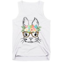 Cute Bunny Face With Leopard Glasses Wo Girl Kid Easter Tank Top