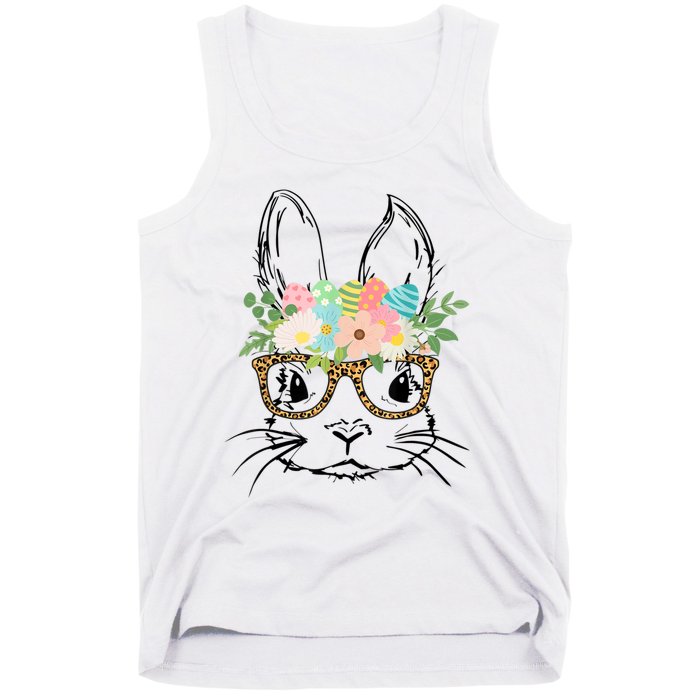 Cute Bunny Face With Leopard Glasses Wo Girl Kid Easter Tank Top